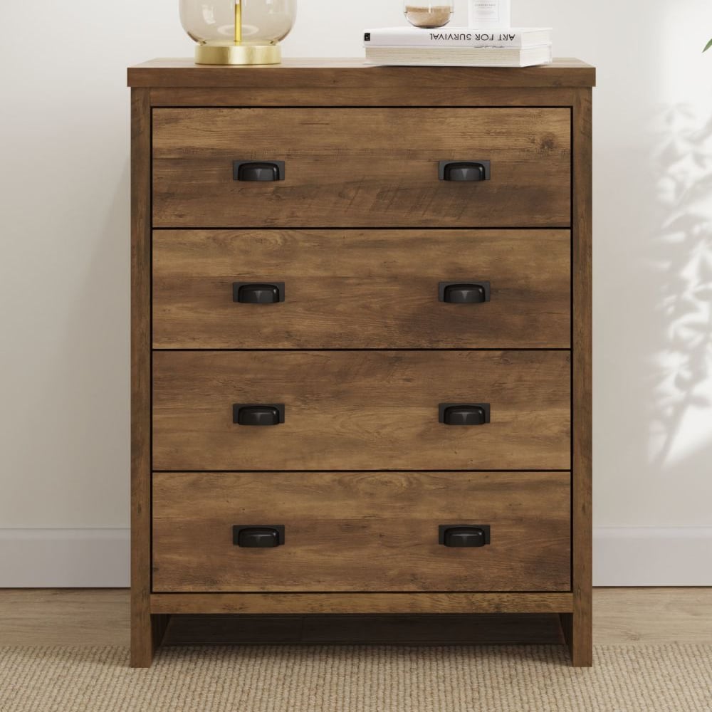 Balcombe Wooden Chest Of 4 Drawers In Knotty Oak