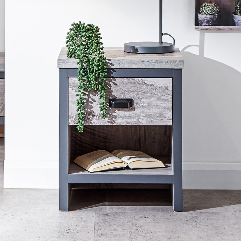 Balcombe Wooden Lamp Table With 1 Drawer In Grey