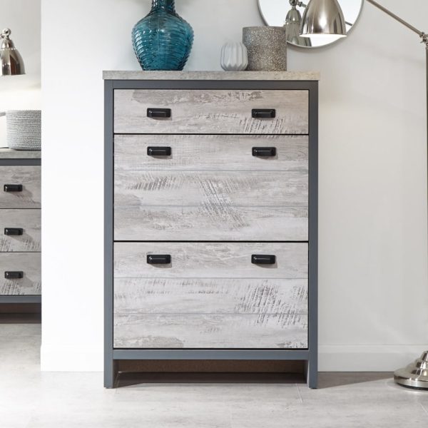 Balcombe Wooden Shoe Storage Cabinet With 2 Flap Doors In Grey | Bed Sava
