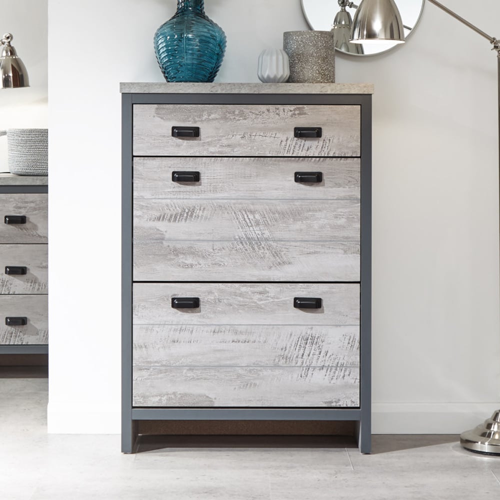 Balcombe Wooden Shoe Storage Cabinet With 2 Flap Doors In Grey