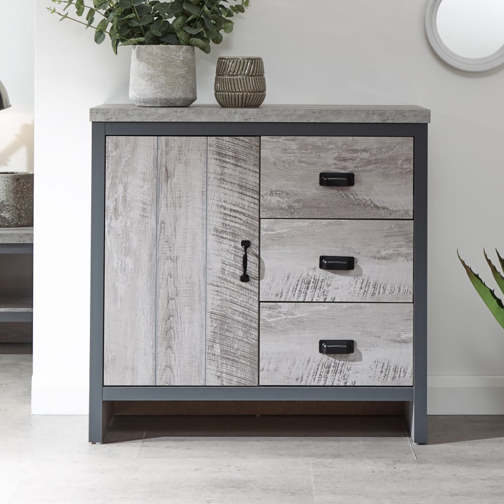 Balcombe Wooden Sideboard With 1 Door 3 Drawers In Grey