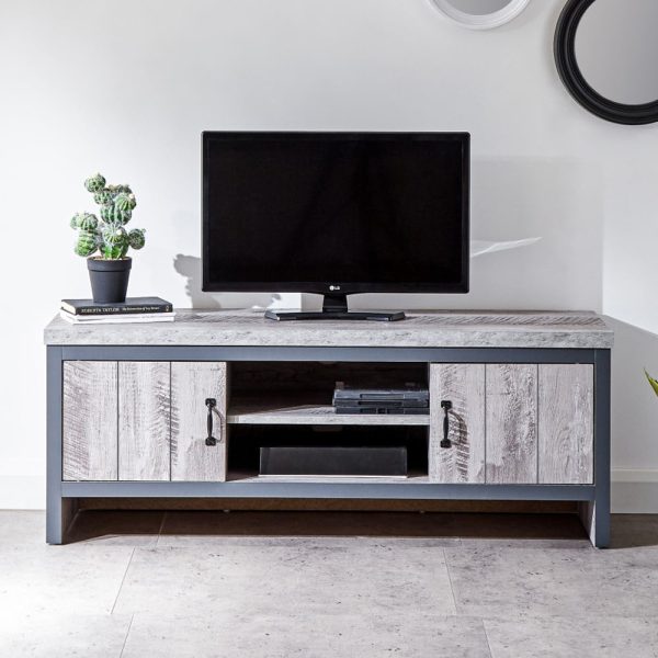 Balcombe Wooden TV Stand With 2 Doors In Grey | Bed Sava
