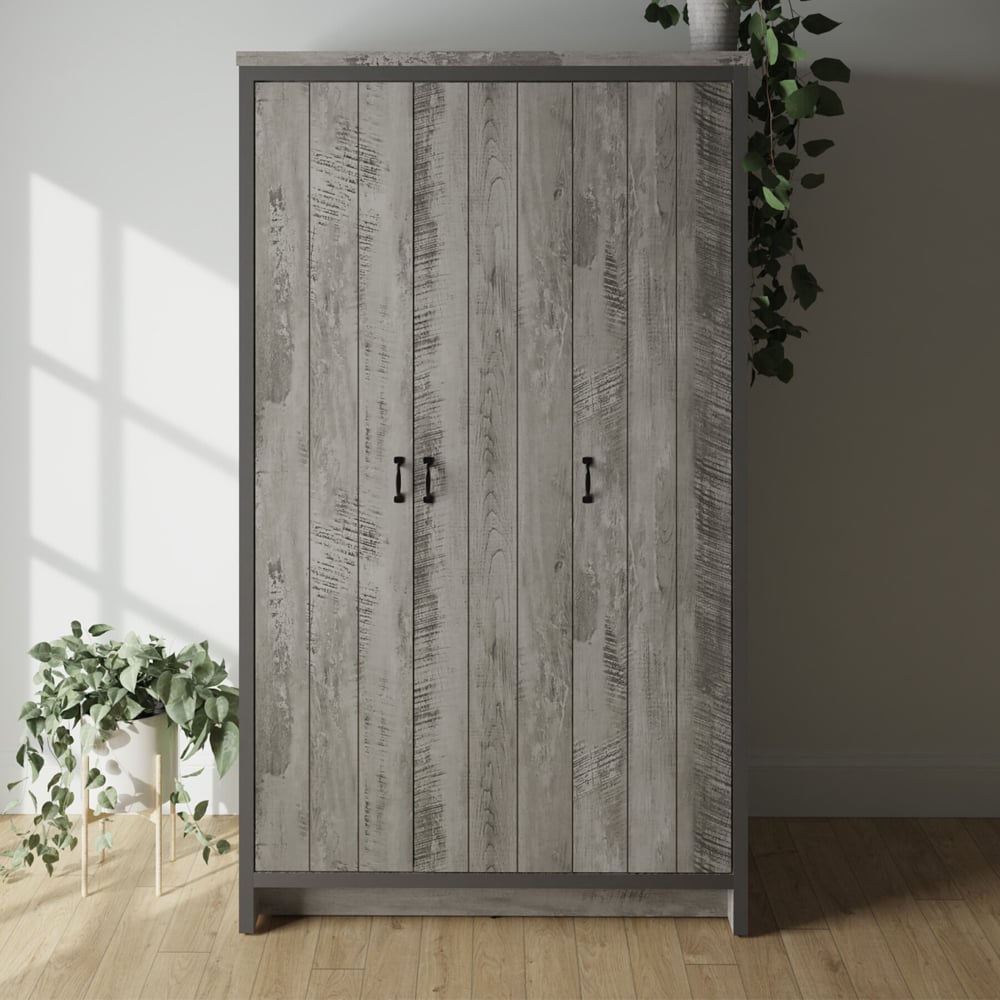 Balcombe Wooden Wardrobe With 3 Doors In Grey