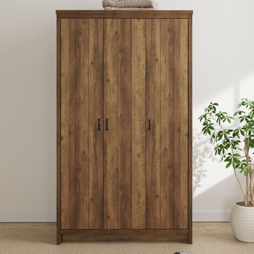 Balcombe Wooden Wardrobe With 3 Doors In Knotty Oak