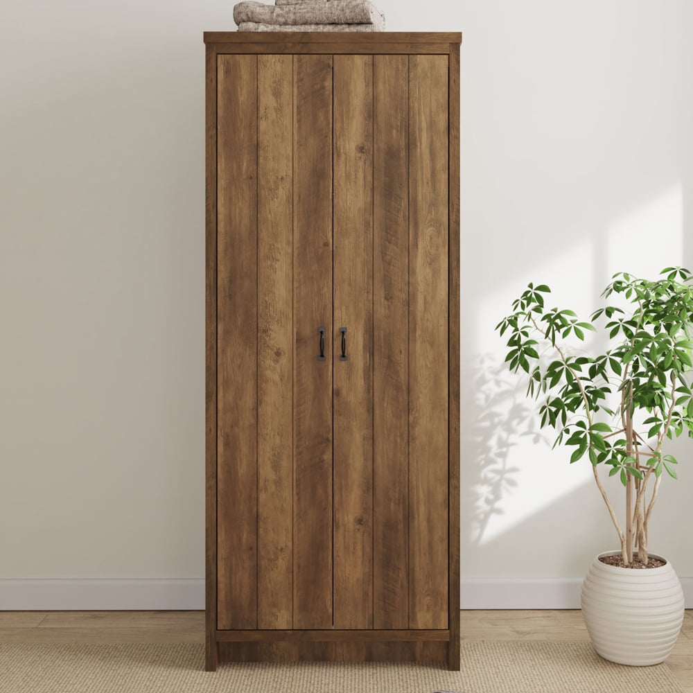 Balcombe Wooden Wardrobe With 2 Doors In Knotty Oak