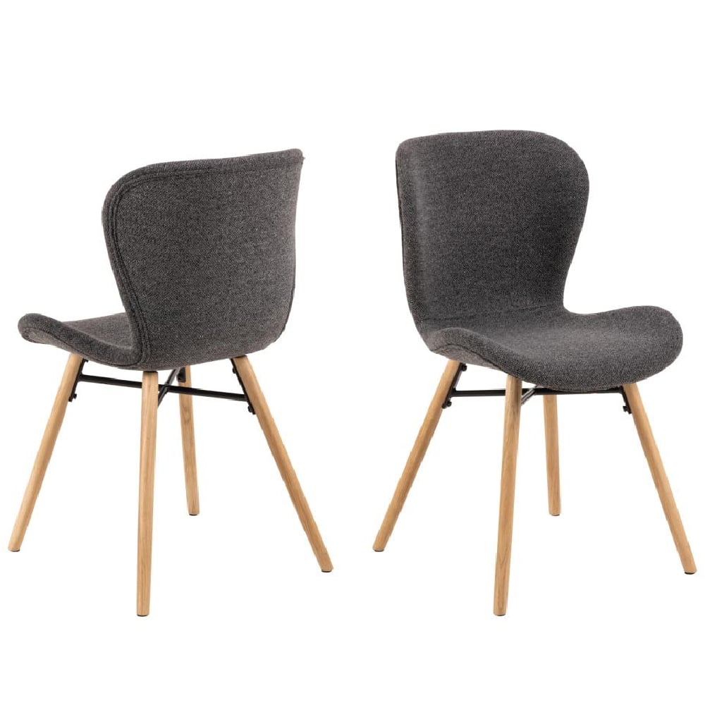 Baldwin Anthracite Fabric Dining Chairs With Oak Legs In Pair