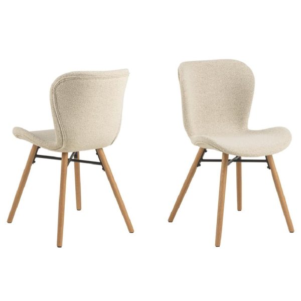 Baldwin Cream Fabric Dining Chairs With Oak Legs In Pair | Bed Sava