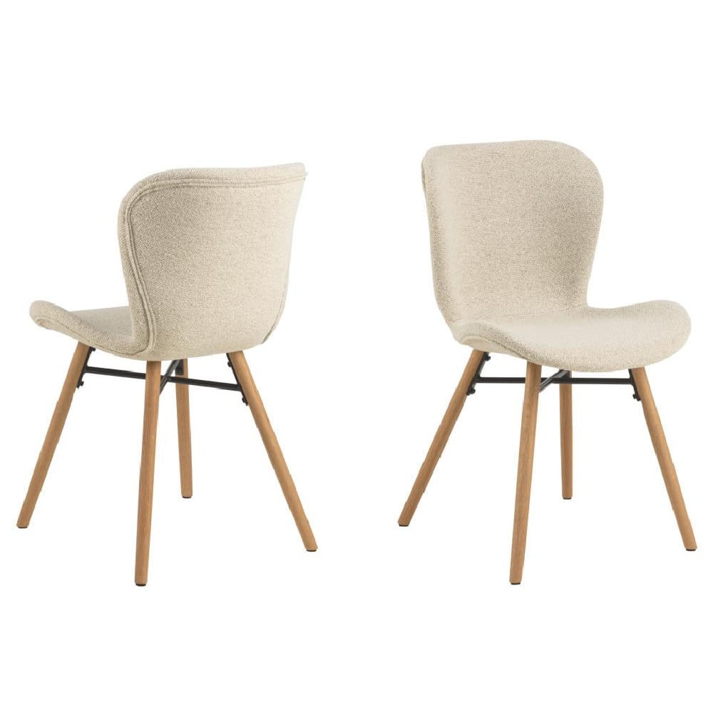 Baldwin Cream Fabric Dining Chairs With Oak Legs In Pair