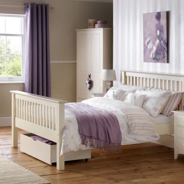 Ballari Wooden Low Foot Small Double Bed In Stone White | Bed Sava