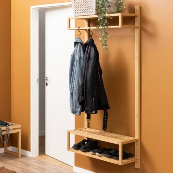 Ballie Wooden Wall Hung Coat Rack With 3 Shelves In Oak | Bed Sava