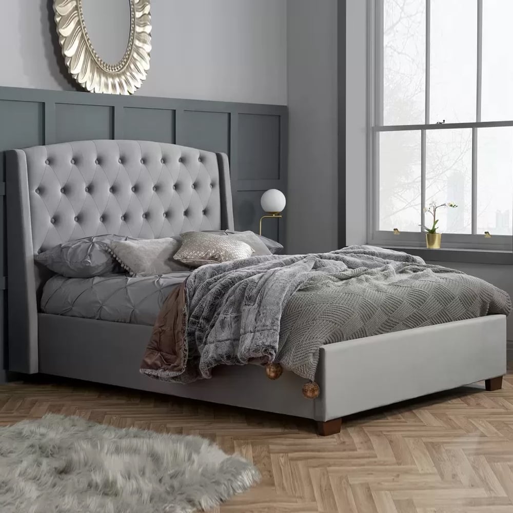 Balmorals Fabric Double Bed In Grey