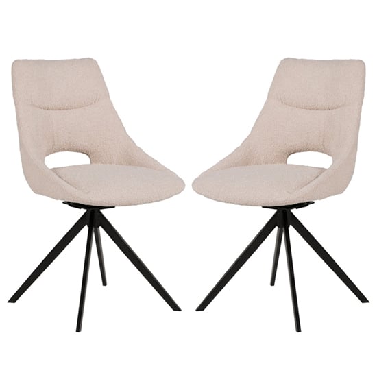 Balta Cream Fabric Dining Chairs With Black Metal Legs In Pair