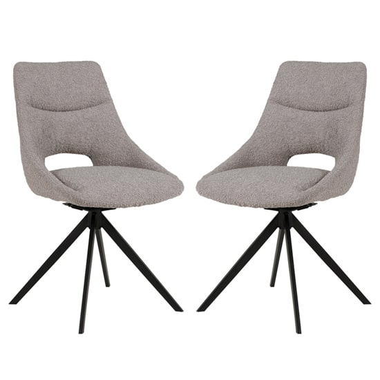 Balta Grey Fabric Dining Chairs With Black Metal Legs In Pair