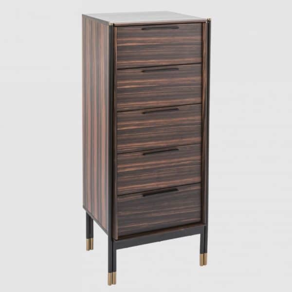 Balta Narrow Wooden Chest Of 5 Drawers In Ebony | Bed Sava