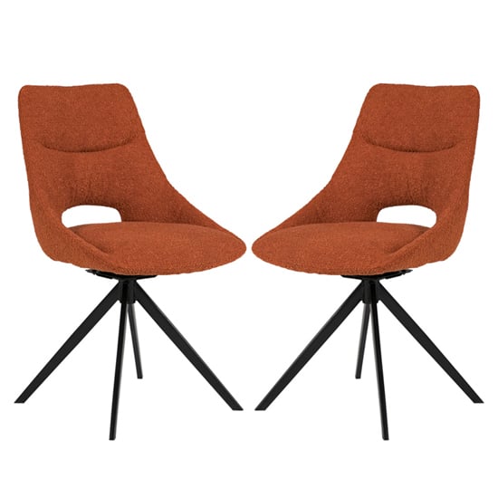 Balta Rust Fabric Dining Chairs With Black Metal Legs In Pair