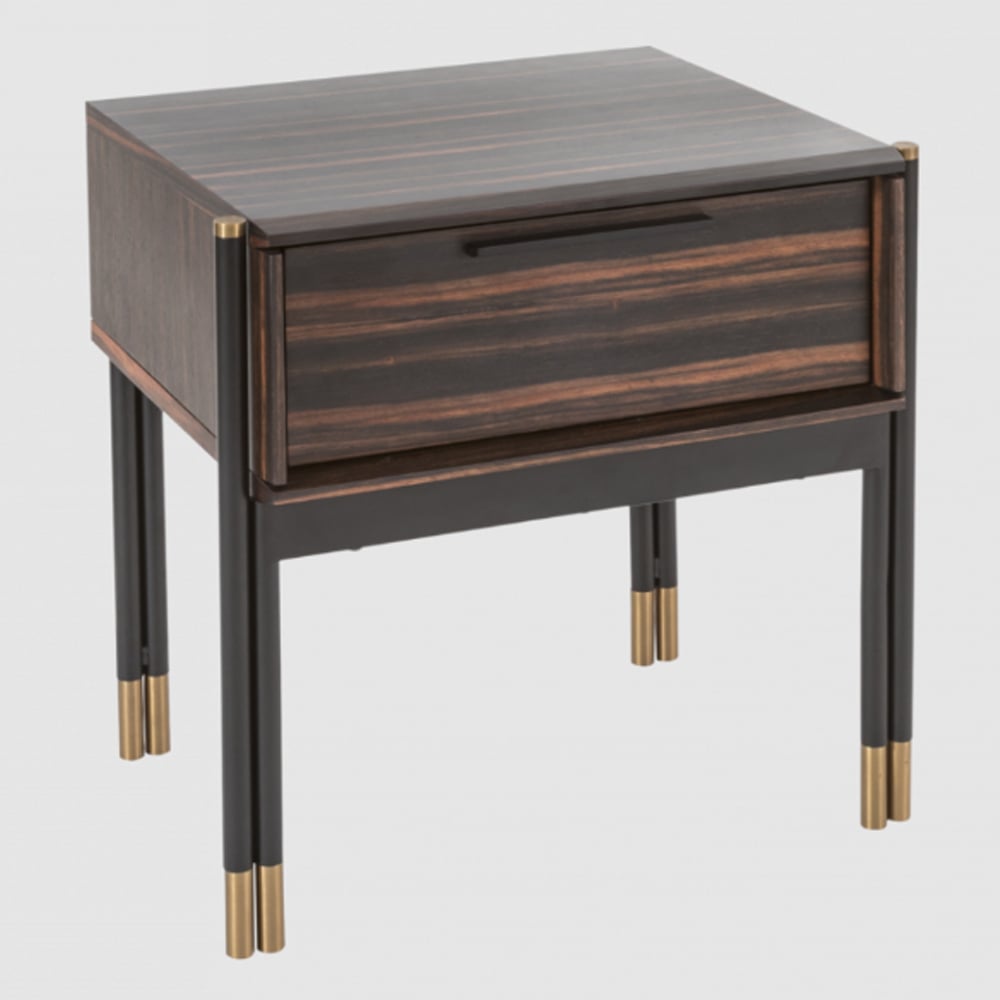 Balta Wooden Bedside Cabinet With 1 Drawer In Ebony