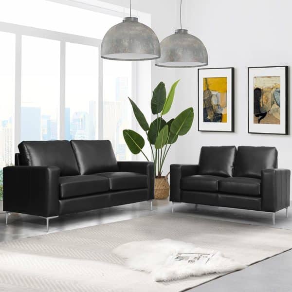 Baltic 3+2 Faux Leather Sofa Set In Black | Bed Sava