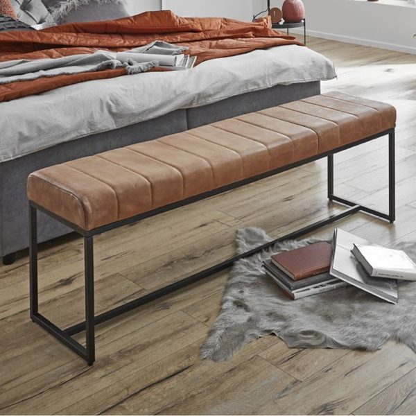 Baltimore Large Leather Hallway Seating Bench In Brown | Bed Sava