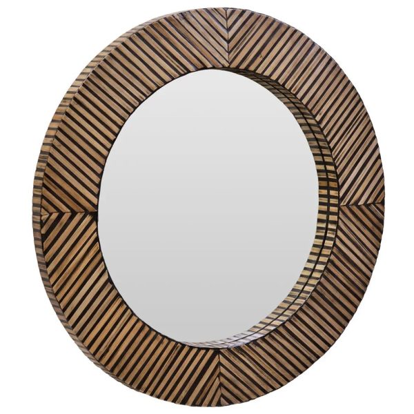 Baltimore Round Wall Mirror With Natural Wooden Frame | Bed Sava