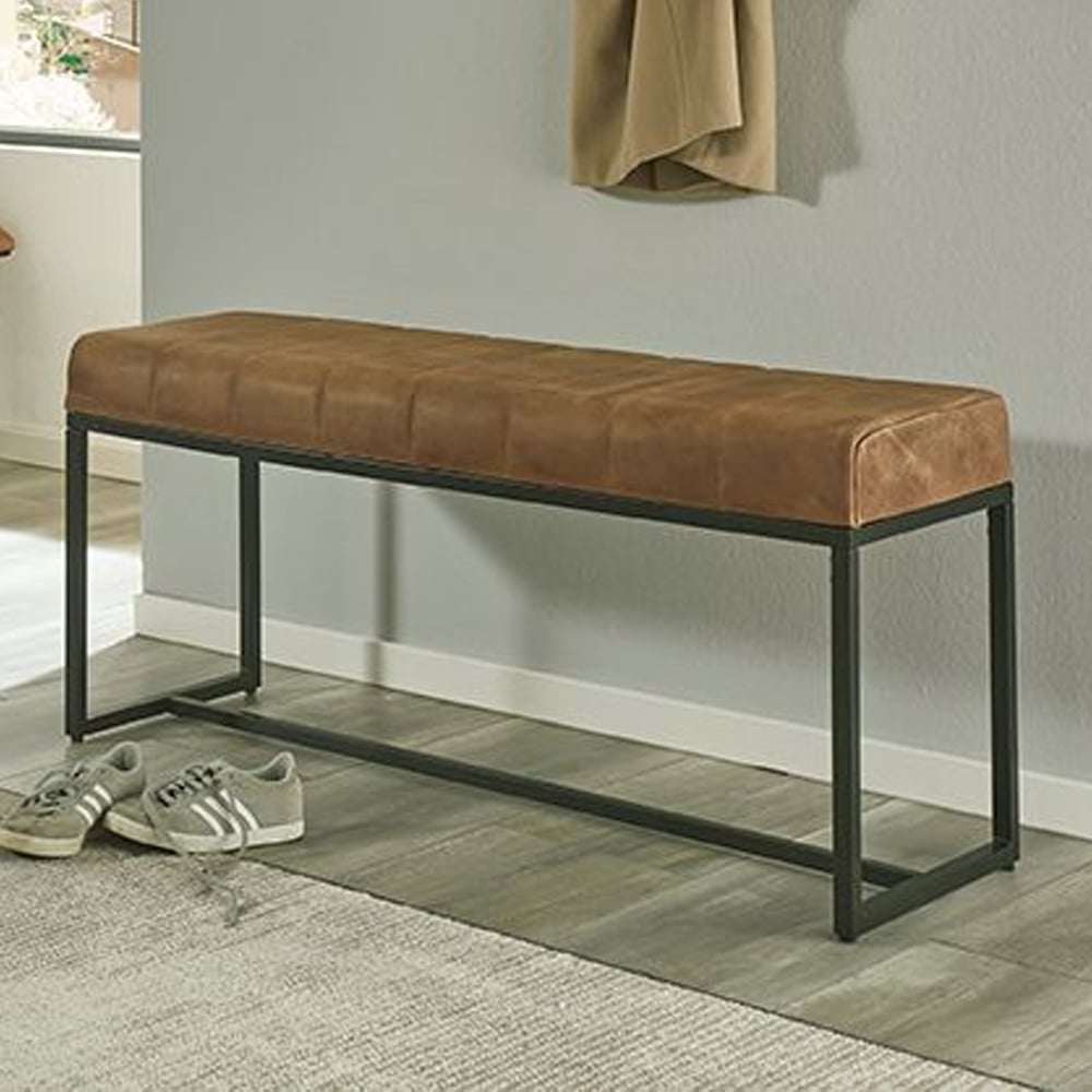 Baltimore Small Leather Hallway Seating Bench In Brown