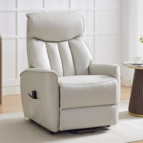 Balzac Leather Electric Recliner Chair In Sandy | Bed Sava
