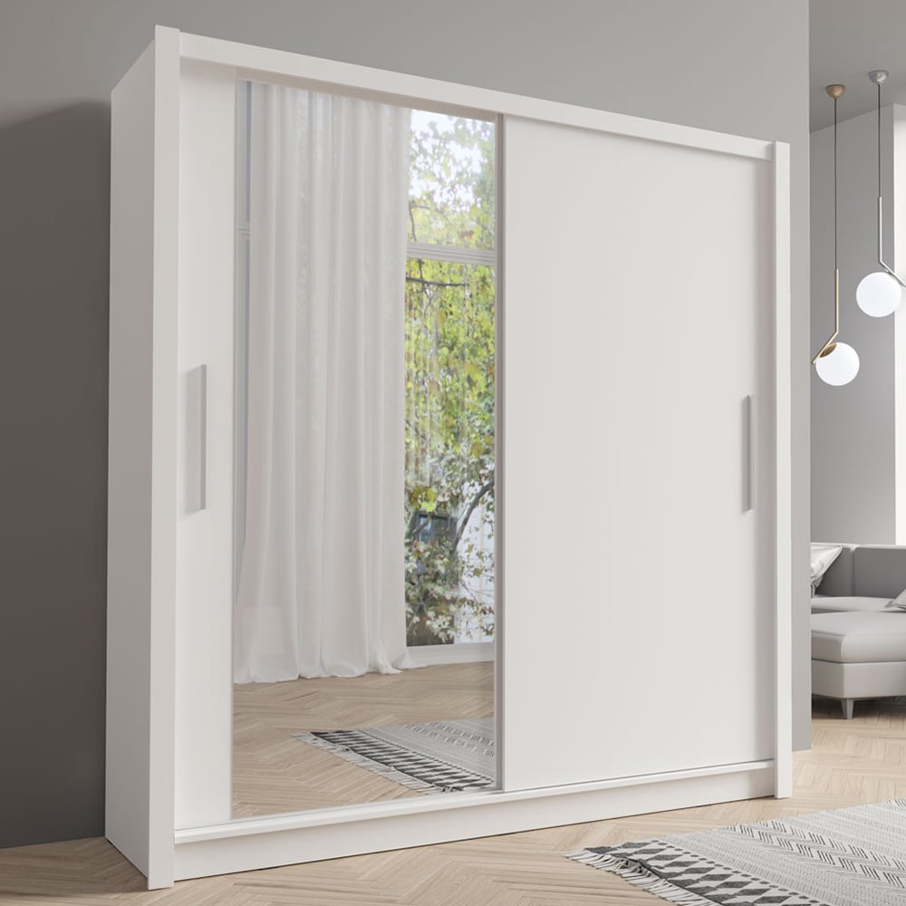 Balzac Small Wooden Wardrobe With 2 Sliding Doors In White