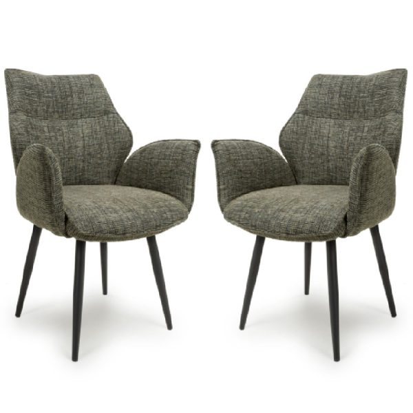 Banff Green Fabric Dining Chairs With Black Legs In Pair | Bed Sava