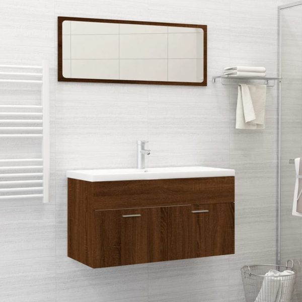 Banff Wooden 2 Piece Bathroom Furniture Set In Dark Brown Oak | Bed Sava