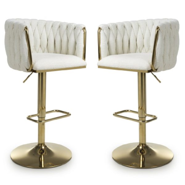 Bangor Cream Fabric Bar Stools With Gold Base In Pair | Bed Sava