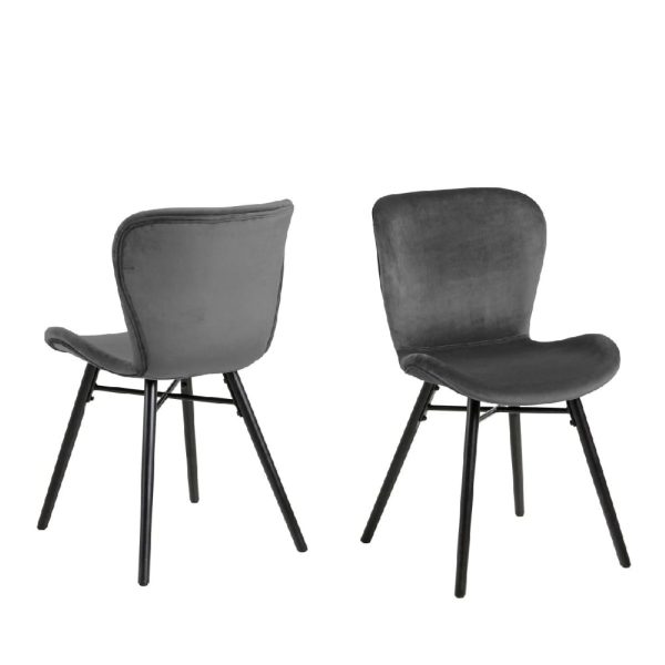 Bangor Dark Grey Fabric Dining Chairs With Black Legs In Pair | Bed Sava