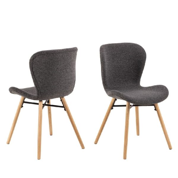 Bangor Dark Grey Fabric Dining Chairs With Oak Legs In Pair | Bed Sava