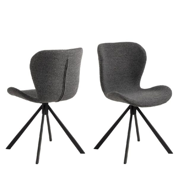 Bangor Grey Fabric Dining Chairs With Black Legs In Pair | Bed Sava