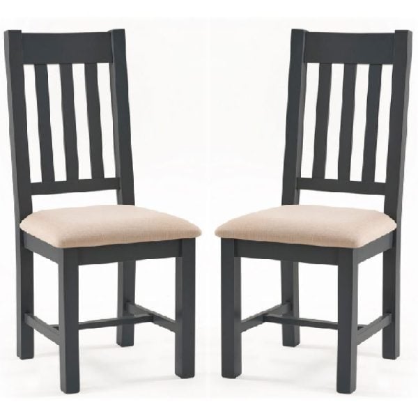Baqia Dark Grey Wooden Dining Chairs In Pair | Bed Sava