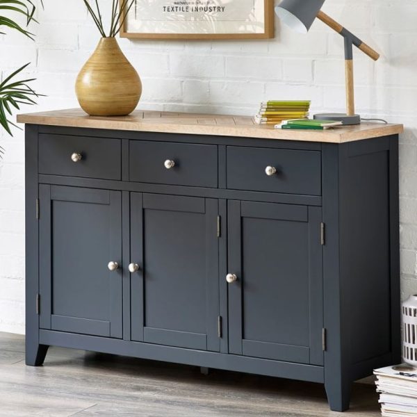 Baqia Wooden Sideboard With 3 Doors 3 Drawers In Dark Grey | Bed Sava