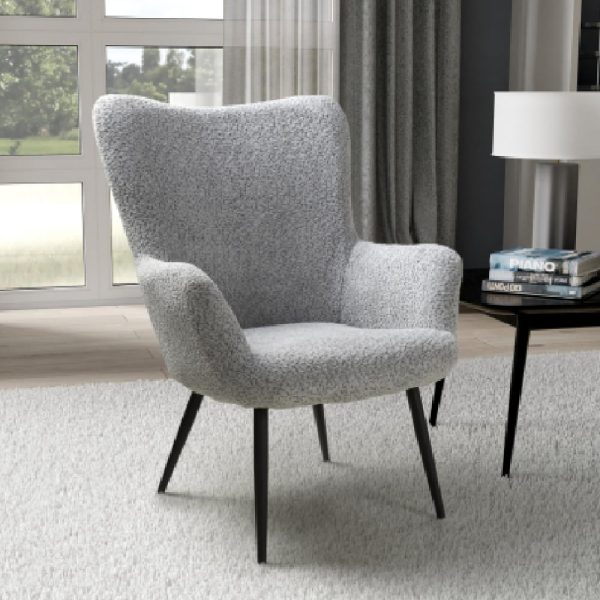 Baraboo Chenille Fabric Armchair With Black Legs In Grey | Bed Sava