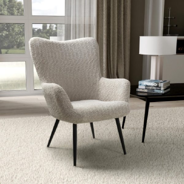 Baraboo Chenille Fabric Armchair With Black Legs In Mink | Bed Sava