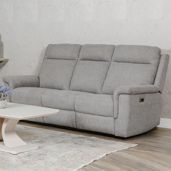 Baraboo Fabric Electric Recliner 3 Seater Sofa In Grey | Bed Sava