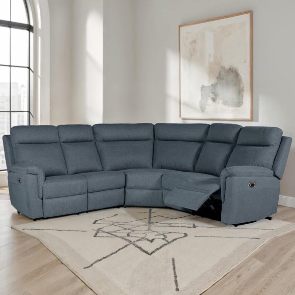 Baraboo Fabric Electric Recliner Corner Sofa In Azul | Bed Sava