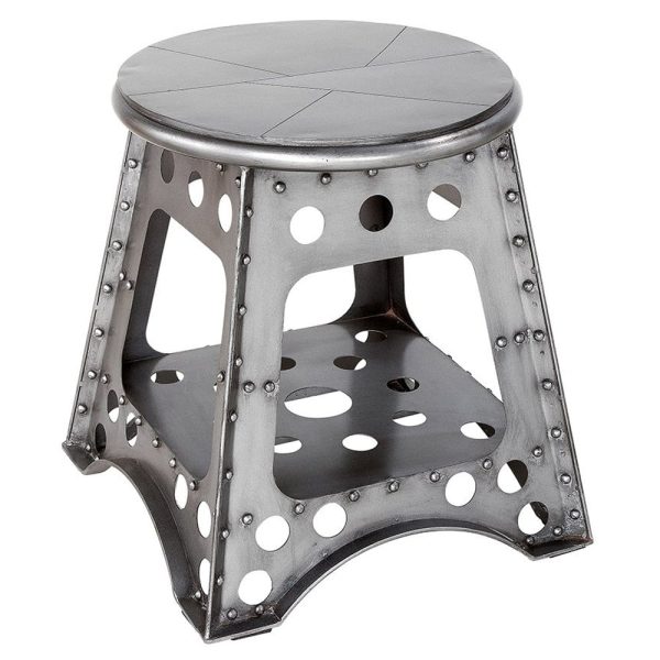 Baraboo Small Metal Stool In Silver | Bed Sava