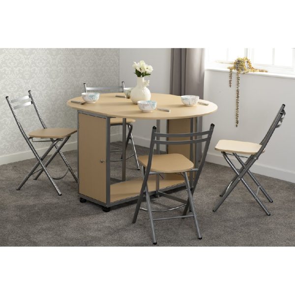 Baraboo Wooden Butterfly Extending Dining Table With 4 Chairs | Bed Sava