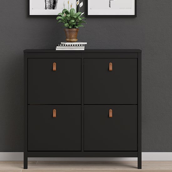 Barcila Wooden Shoe Cabinet With 4 Flip Doors In Matt Black