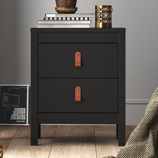 Barcila Wooden Bedside Cabinet With 2 Drawers In Matt Black