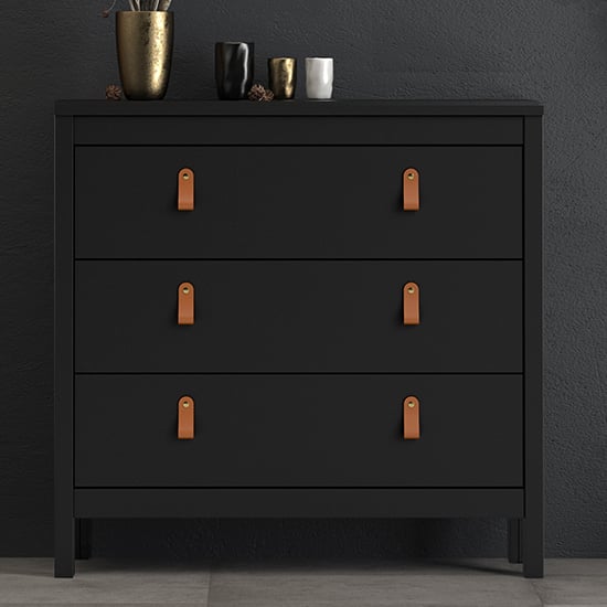 Barcila Wooden Chest Of Drawers With 3 Drawers In Matt Black