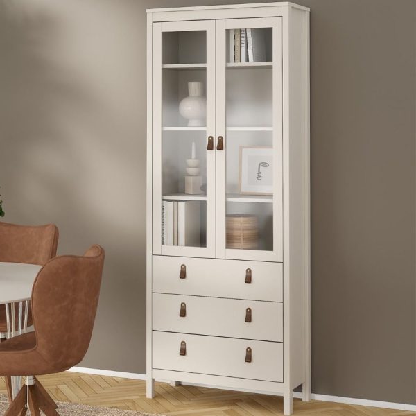 Barcila Wooden Display Cabinet With 2 Doors 3 Drawers In Cashmere | Bed Sava
