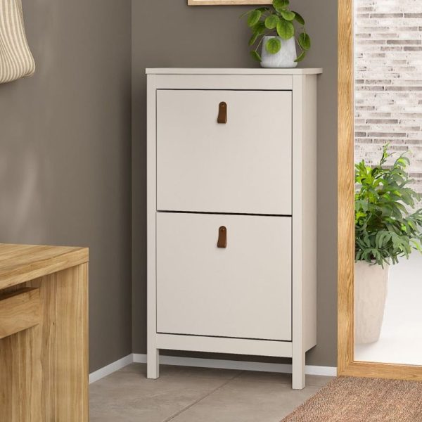 Barcila Wooden Shoe Cabinet With 2 Flap Doors In Cashmere | Bed Sava