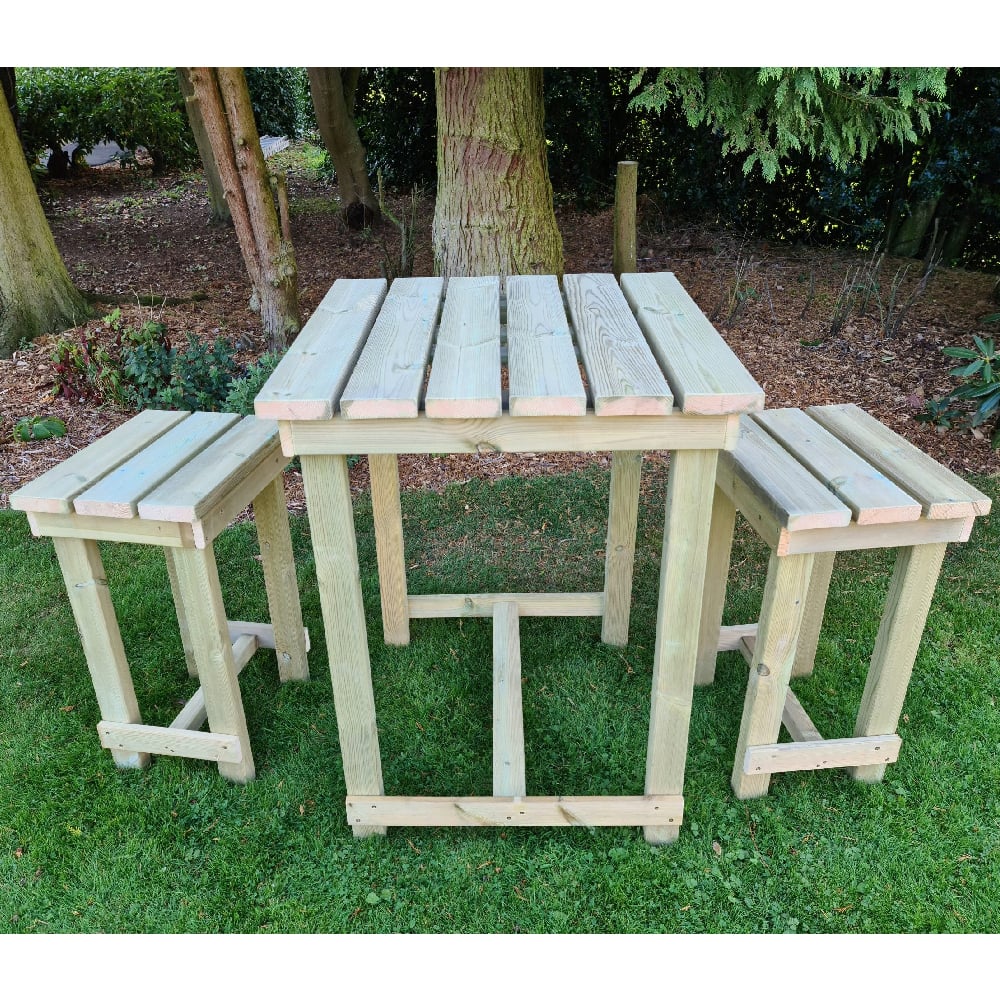Barkingside Wooden Garden Bar Set With 2 Stools In Natural