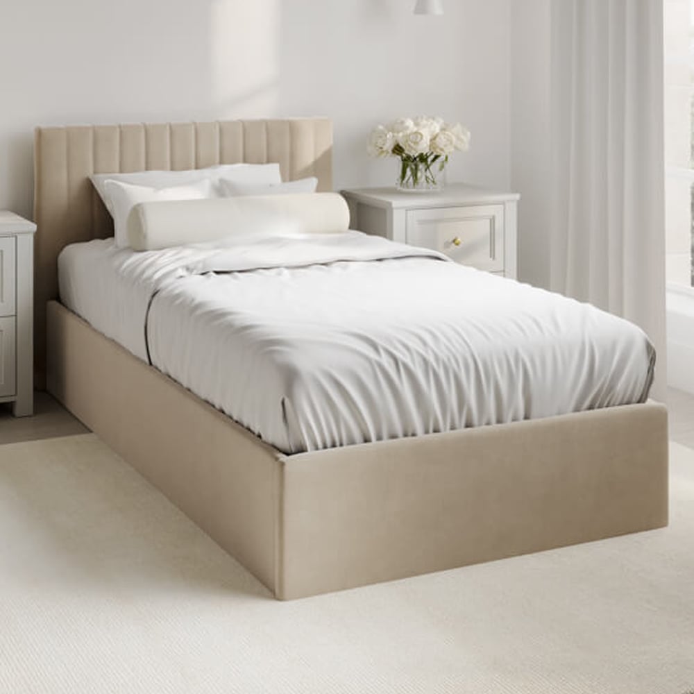 Barlyn Fabric Ottoman Storage Single Bed In Beige