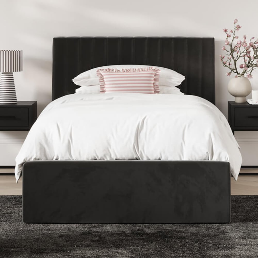 Barlyn Fabric Ottoman Storage Single Bed In Black