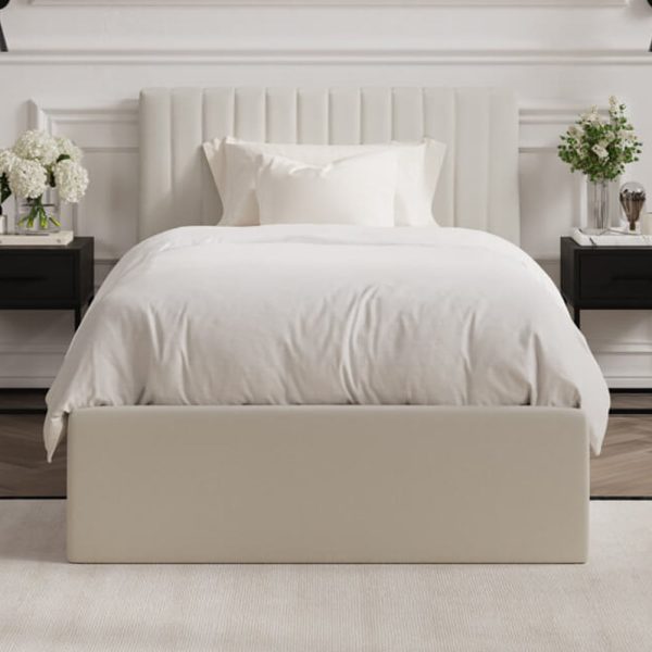 Barlyn Fabric Ottoman Storage Single Bed In Milk | Bed Sava