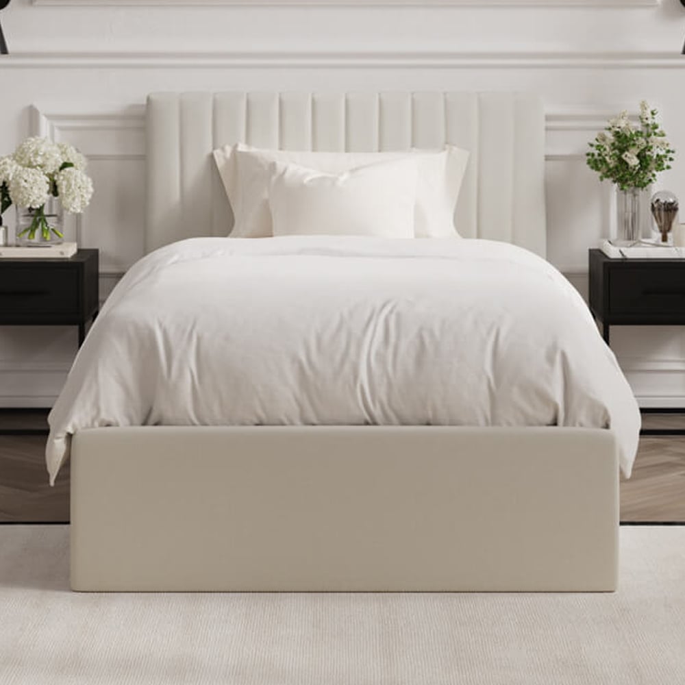 Barlyn Fabric Ottoman Storage Single Bed In Milk